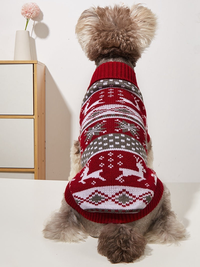 Christmas Dog Sweater with Reindeer Embroidered, Warm and Cozy 