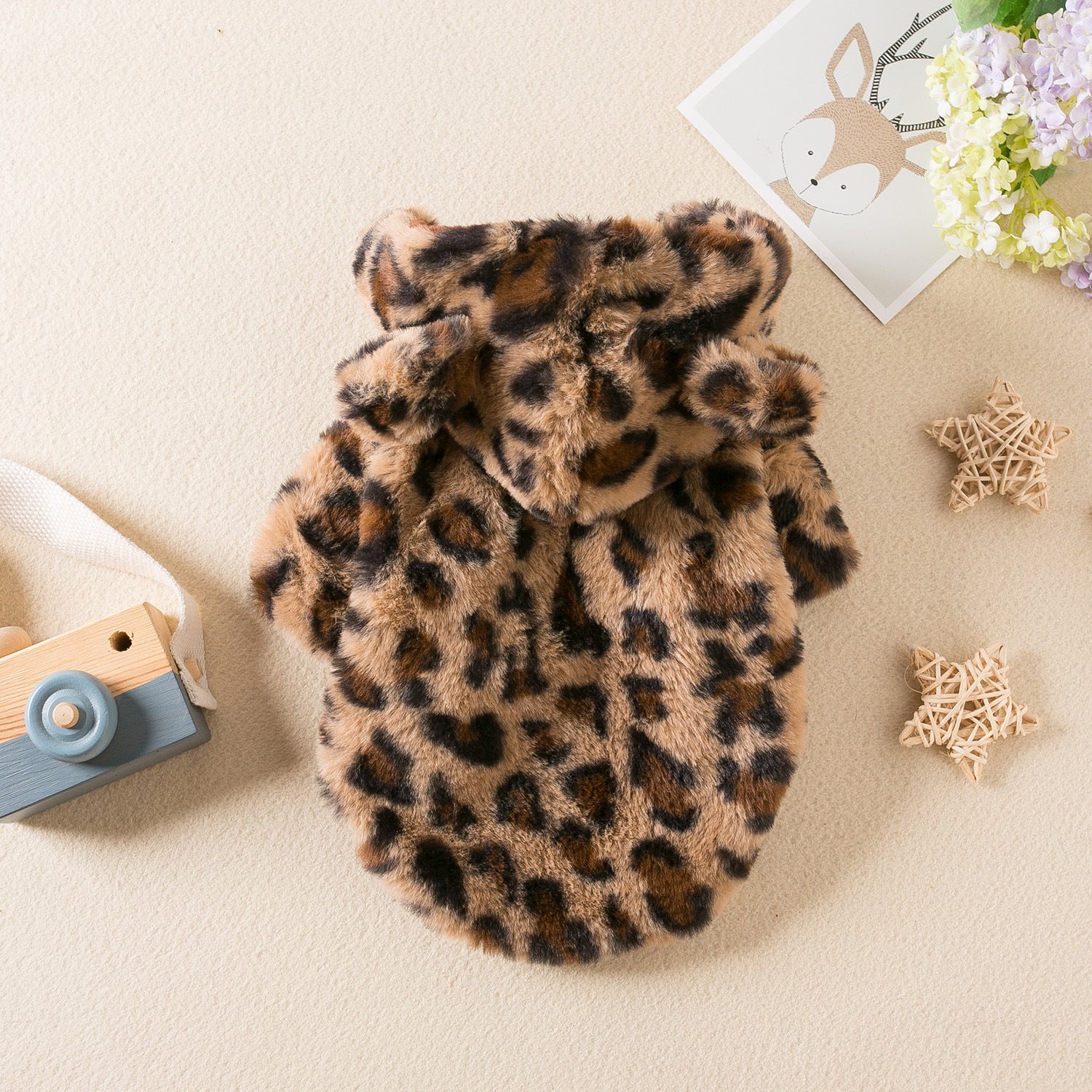 Leopard Fleece Coat for Poodle with Hood and Ears 