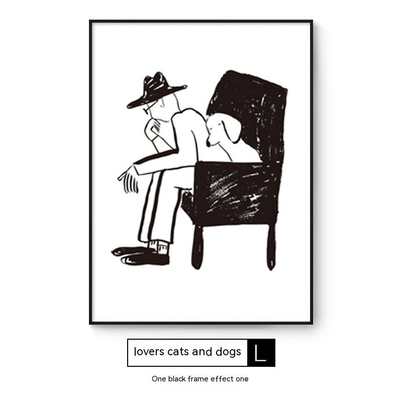 Quadro Astratto Persone con Cane - Stampa Decorativa Moderna