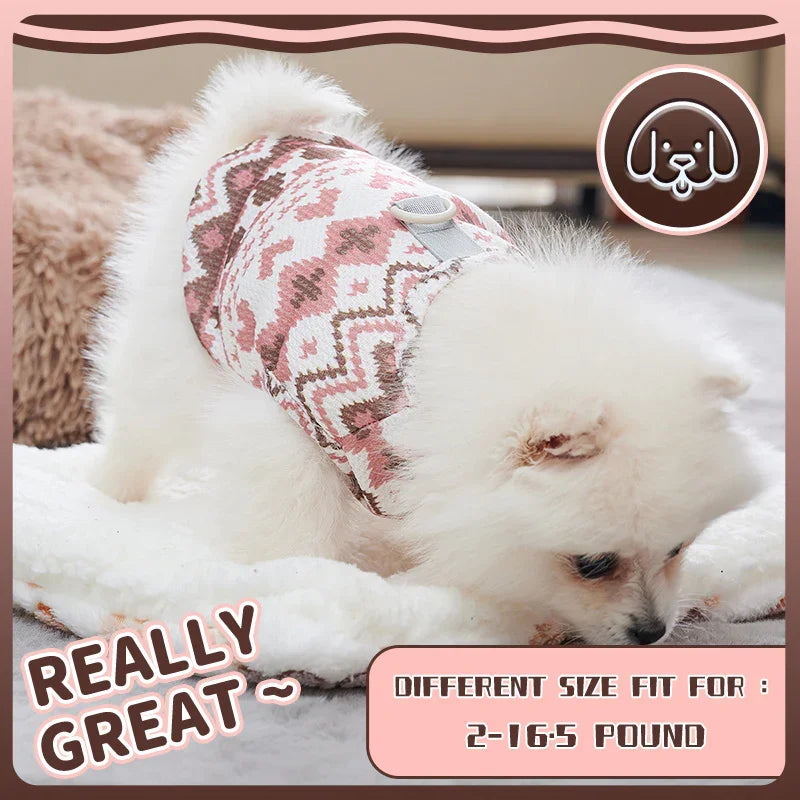 Peru Hundepullover mit Geschirrring – Rosa und Beige