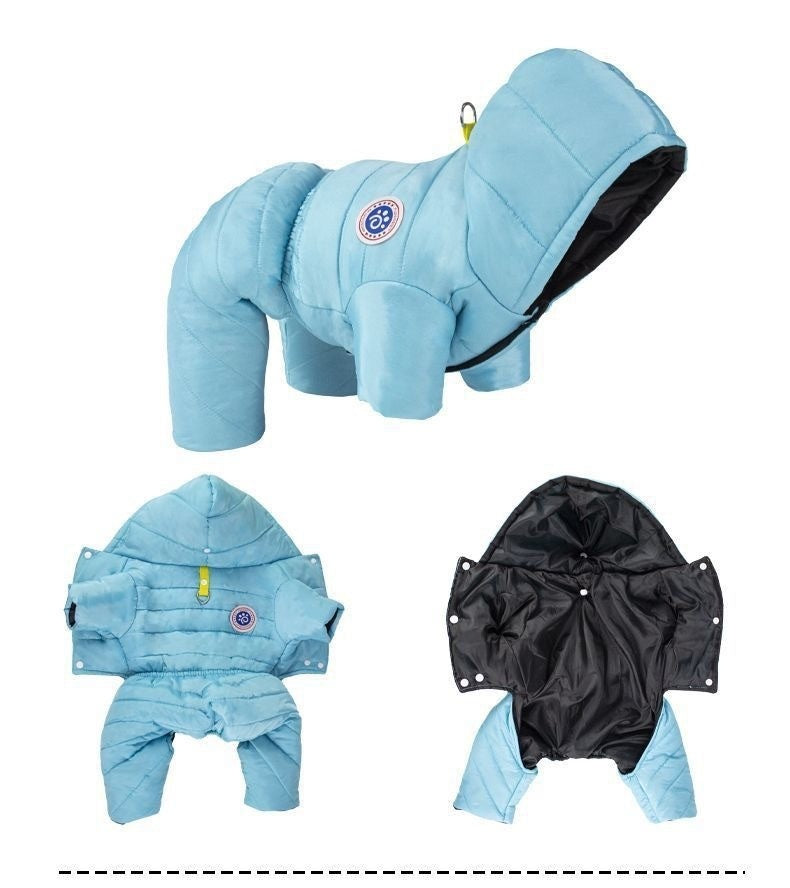 "Chamonix" Dog Down Jacket with Hood and Harness Ring - Full Protection 