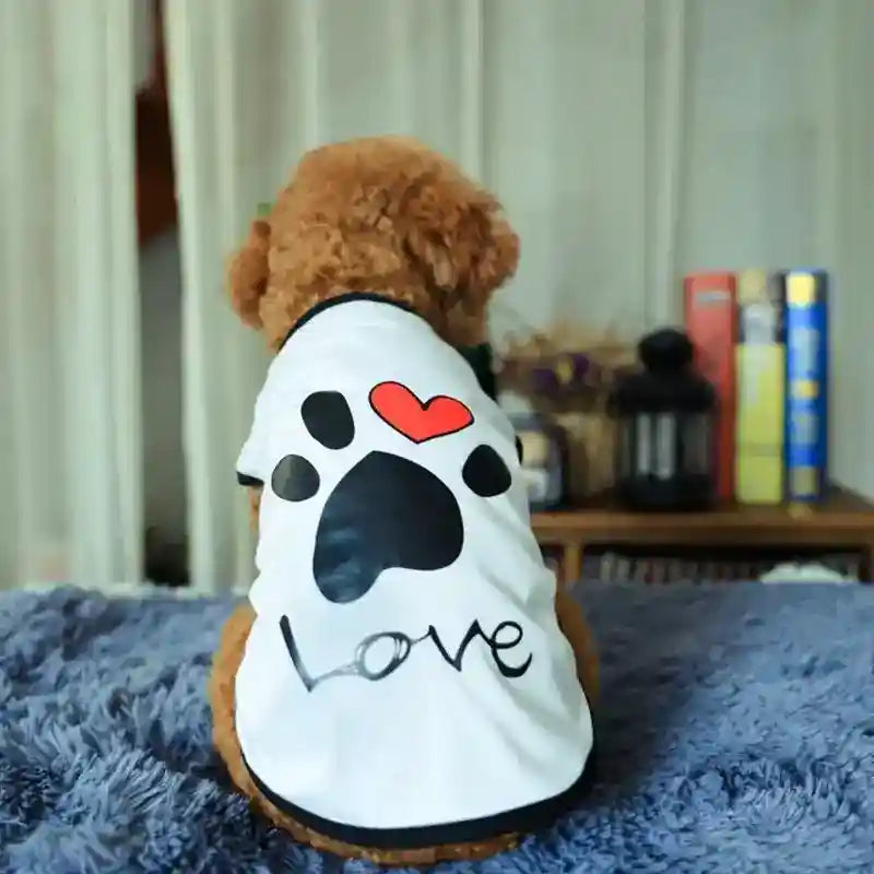 Vestito Cani Smanicato Love - Stamp Zampe e Cuore in Cotone Morbido by Dog Moda