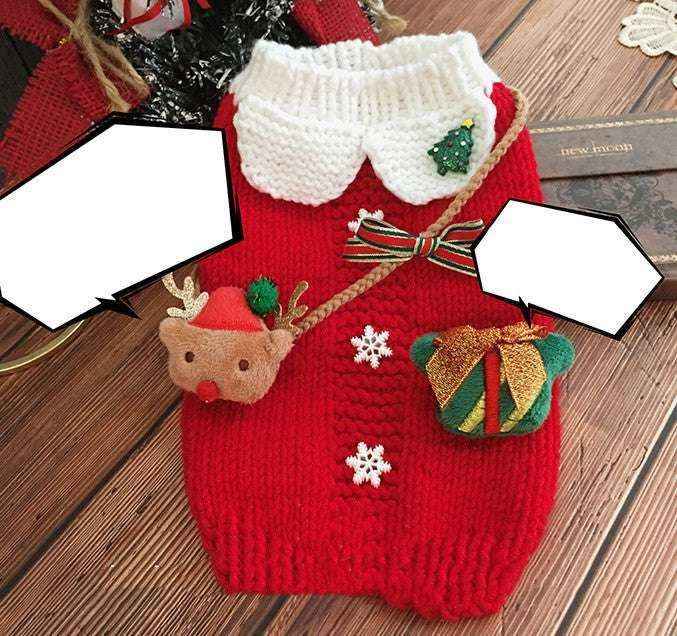 Maglione Natale per Cani Rosso con Renna Ricamata e Colletto Bianco