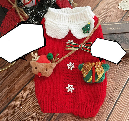 Maglione Natale per Cani Rosso con Renna Ricamata e Colletto Bianco