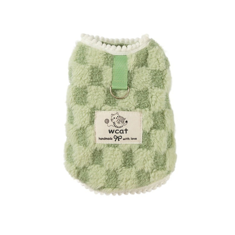WCAT Green Checkered Fleece Sweater for Dogs and Cats
