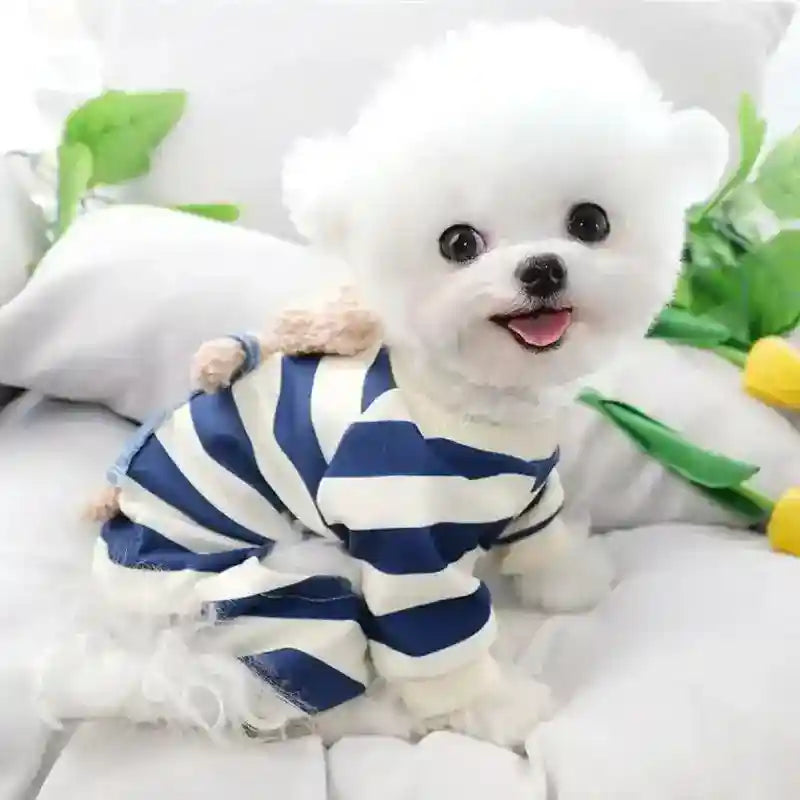 Tutina a Righe con Orsetto per Cani e Gatti - Blu/Marrone by Dog Moda