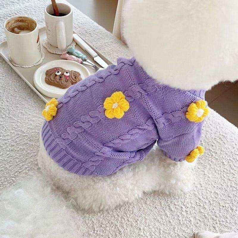 Maglione Violet per Cani - Porpora con Fiorellini Gialli by Dog Moda