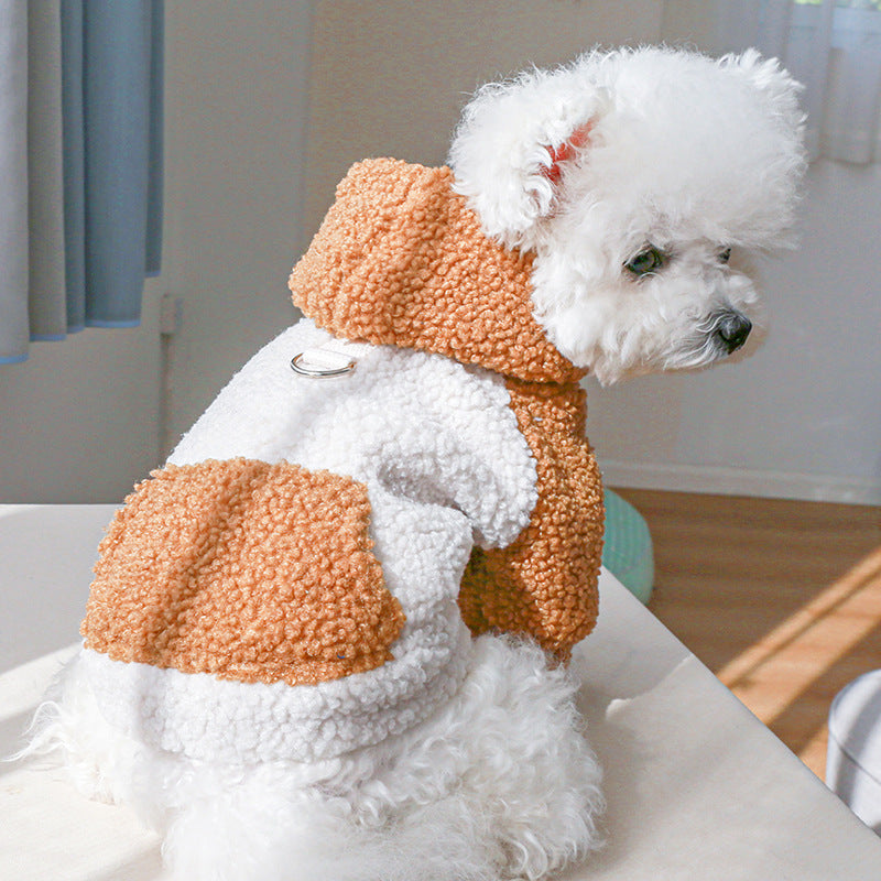 Cappotto per cani “Lamb” con cappuccio in pelo d’agnello