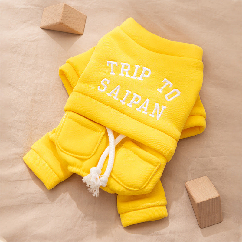 Puppy Clothes, Four-legged Warm Hoodie For Autumn And Winter, Thin Fleece Teddy Bear Cat Pet Clothes For Small And Medium-sized Dogs