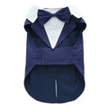 Navy blue and white pet tuxedo shirt with bow tie and buttons for dogs