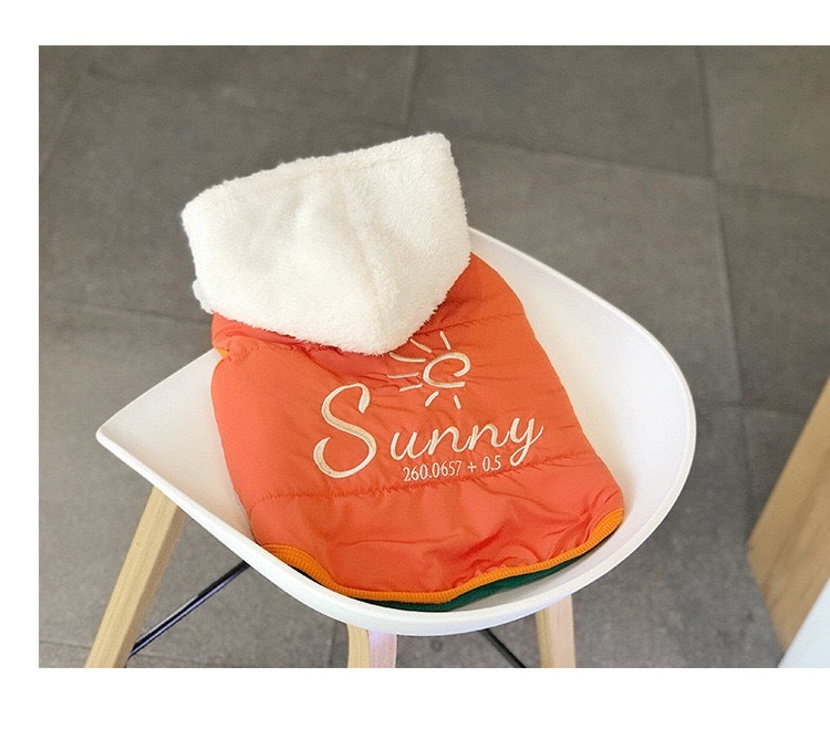 Sunny Doppelseitiger ärmelloser Hunde-Hoodie – mit Kapuze