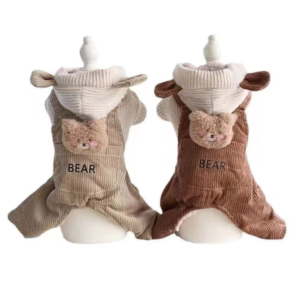 Hundeoverall "Bär" - Warmer Fleece mit Kapuze und Teddybär