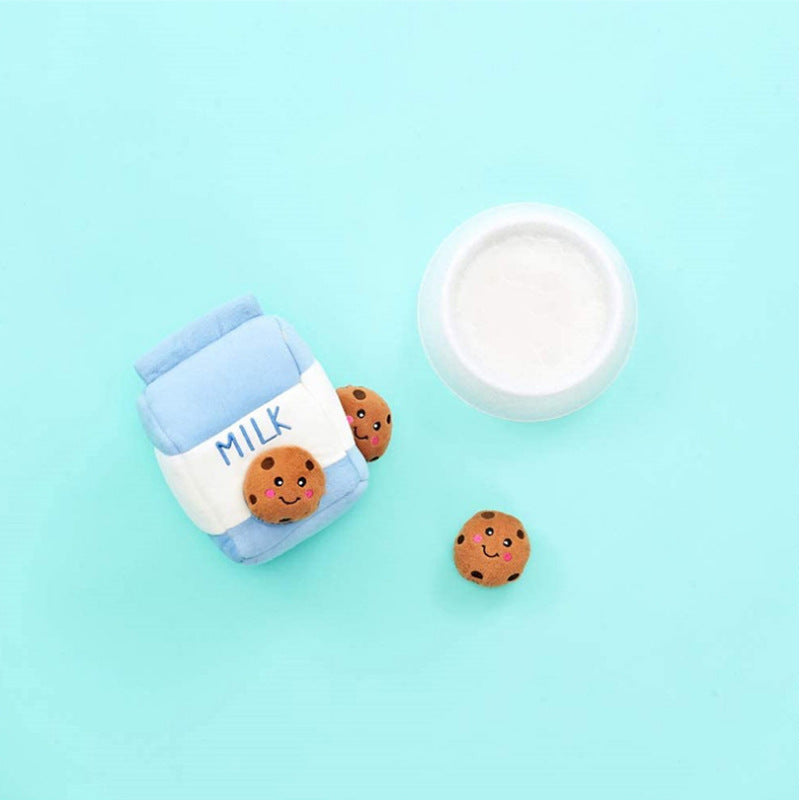 Interactive Plush Dog Toy – Milk Container with Cookies