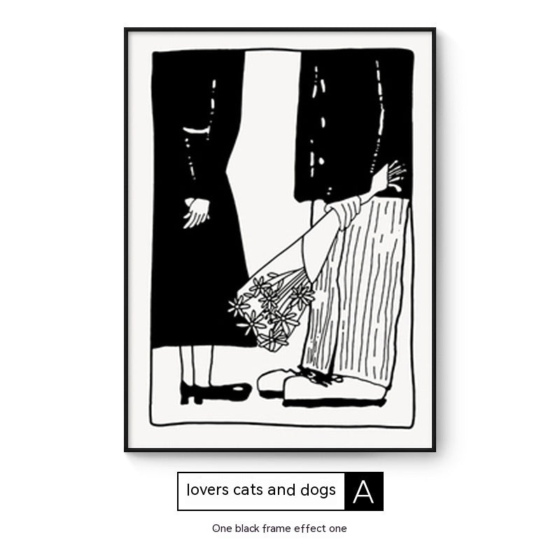 Quadro Astratto Persone con Cane - Stampa Decorativa Moderna