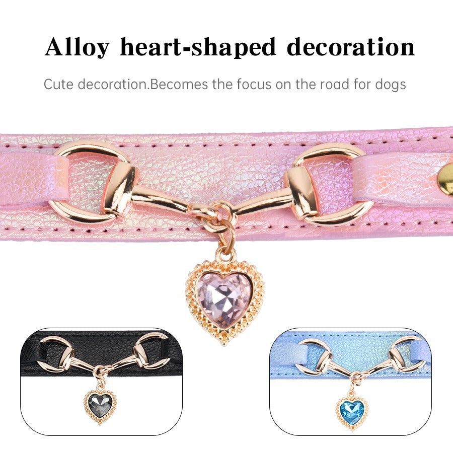 Queen Leather Collar with Heart and Zircons for Dogs and Cats