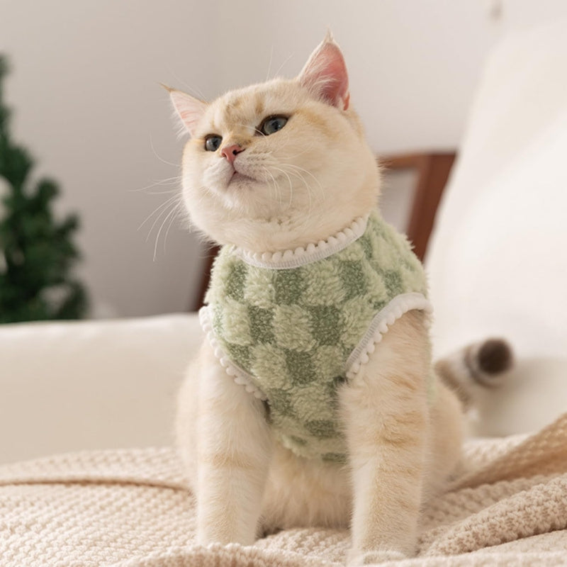 WCAT Green Checkered Fleece Sweater for Dogs and Cats