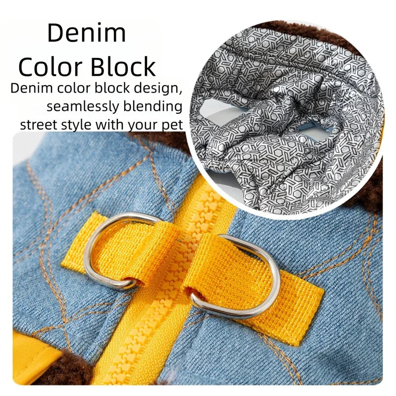 Jeansmantel für Hunde – Ärmellos, blau, mit Reißverschluss hinten