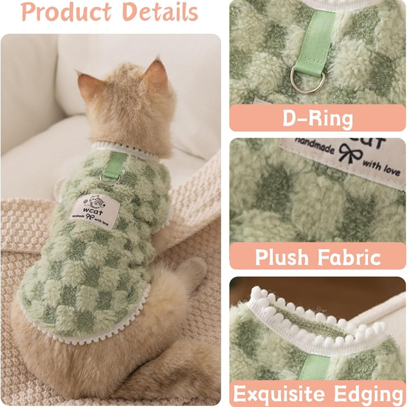 WCAT Green Checkered Fleece Sweater for Dogs and Cats