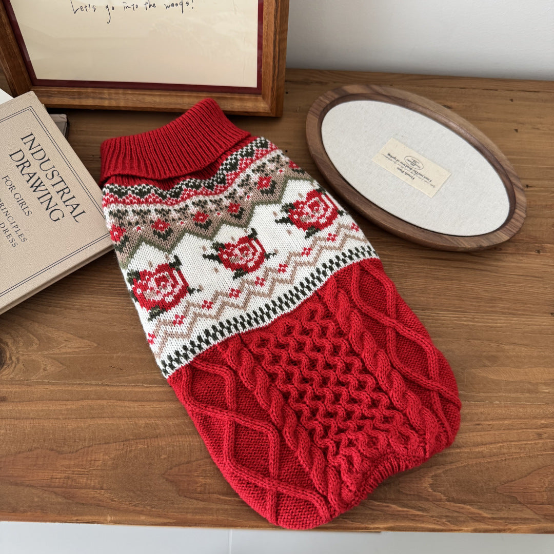 Hund- och katttröja med blomsterbroderier - Mjuk akryl