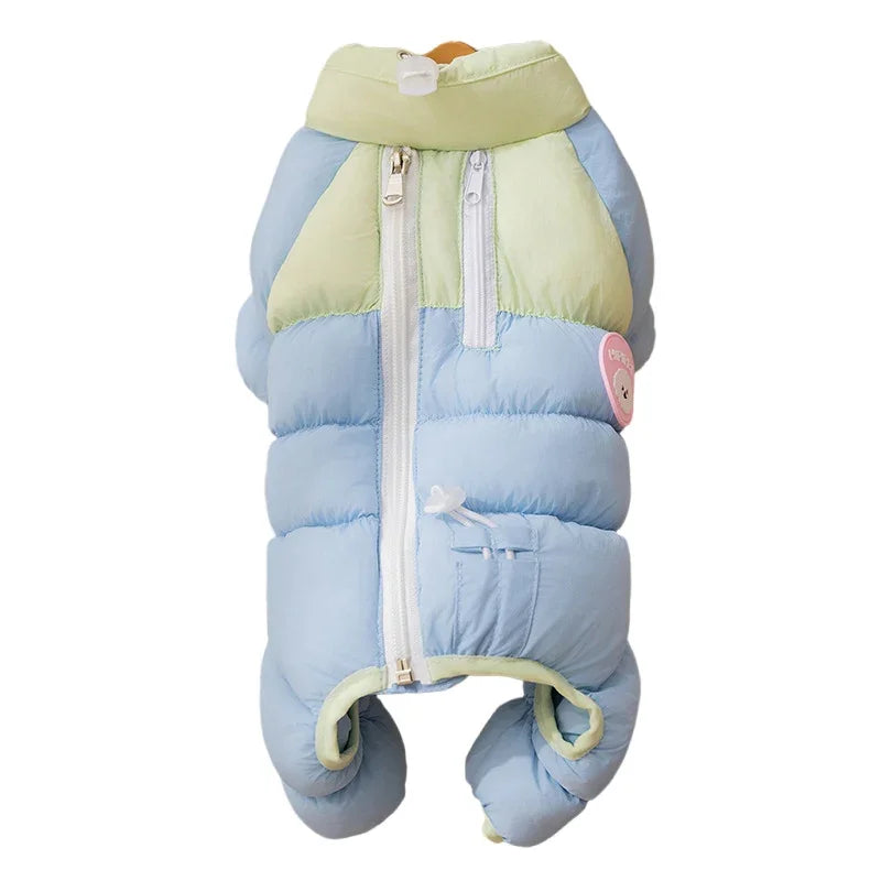 Autumn And Winter Dog High-end Macaron Thickened Zipper Bear Warm Four-legged Cotton-padded Jacket, Cat Cotton-padded Jacket, Pet Clothes