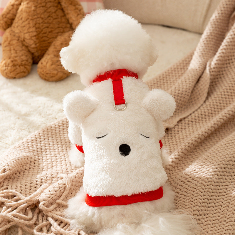 Fleecetröja för små hundar vit röd söt ansikte