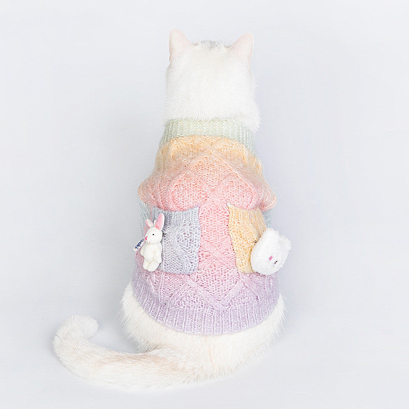 Pink Wool Dog Sweater with Pocket and Bunny