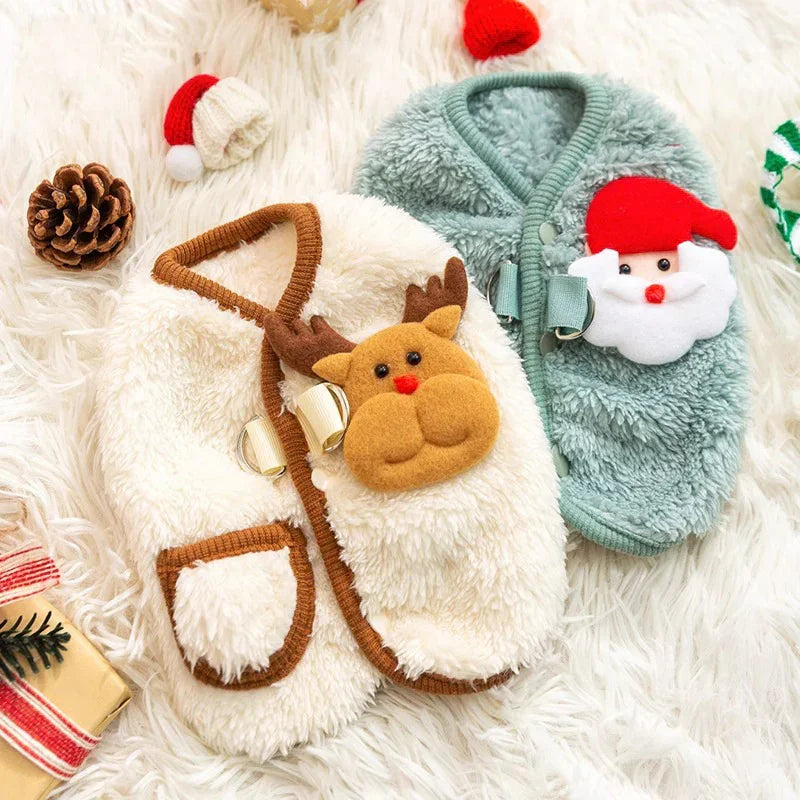 Weihnachts-Fleece-Hundemantel - Ärmellose Winterweste