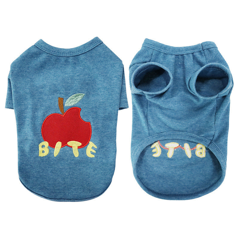 犬用刺繍入りTシャツ りんごまたはくま - ストレッチコットン
