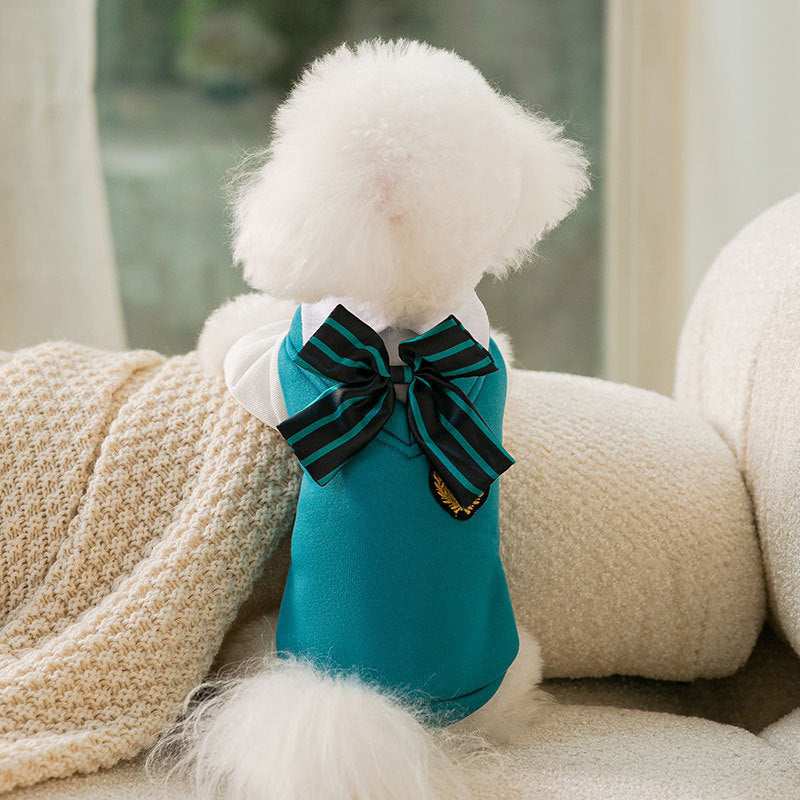 "College" Fleece Bow Dog Sweater