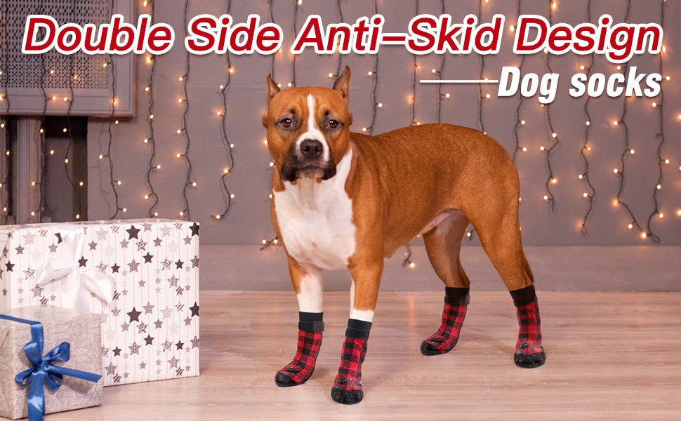 Red and Black Plaid Pattern Non-Slip Dog Socks