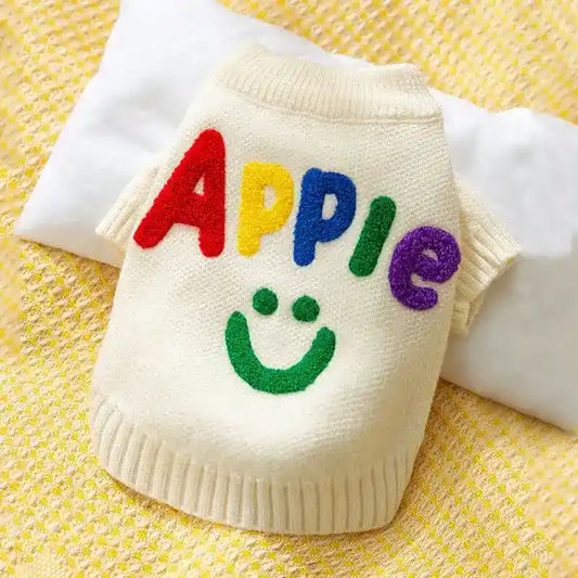 Maglione APPLE per Cani - Bianco con Ricamo e Smile by Dog Moda