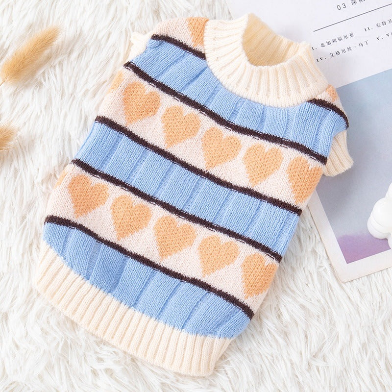 Maglioncino Cuore di Pesca - Righe Azzurre e Cuori - Dog Moda
