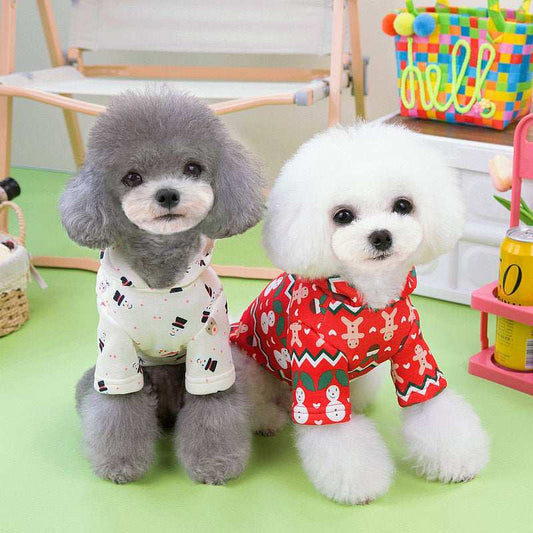 Cappotto in Pile per Cani con Pettorina | Fantasie Natalizie Rosso e Bianco
