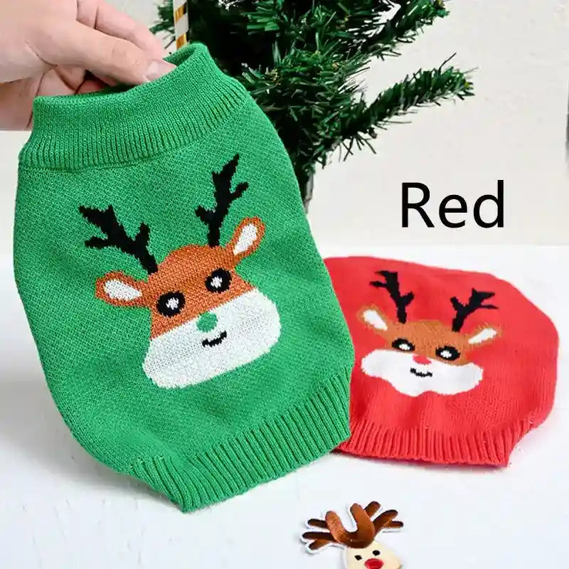 Maglione per Cani con Renna Felice - Rosso o Verde by Dog Moda