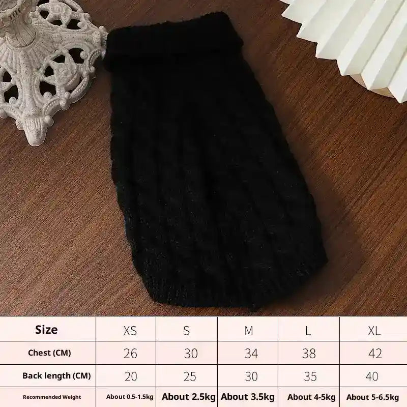 キャラメル編み込み犬用セーター - ノースリーブカラー付き