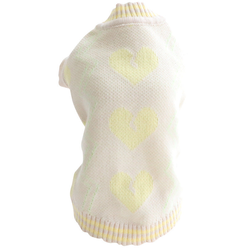 Pull pour chiens avec broderie de petits cœurs - Laine douce et chaude