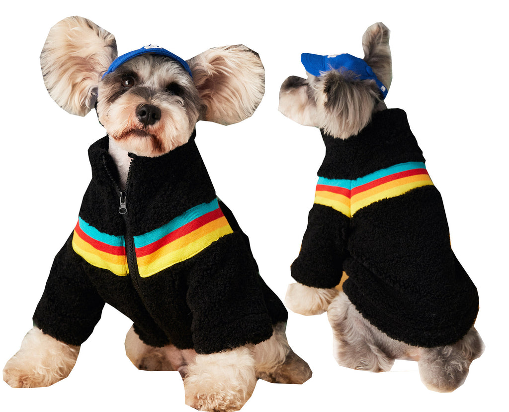 Bear Dog Fleece Coat - Multicolored Stripe Zip