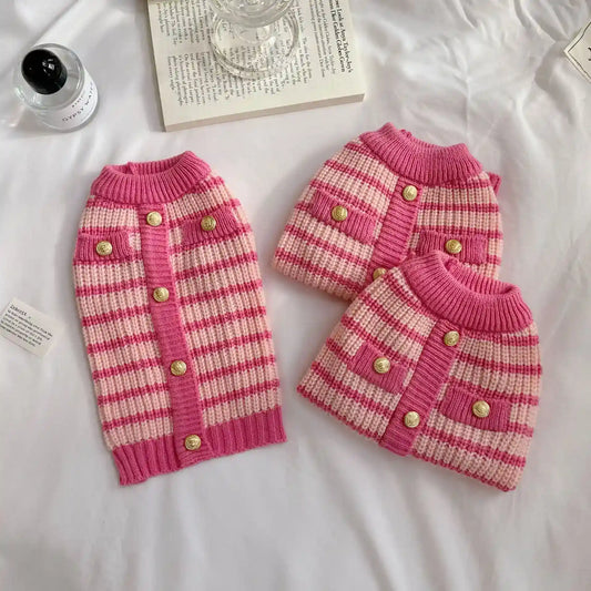 Maglioncino Cani a Righe Rosa con Bottoni Dorati by Dog Moda