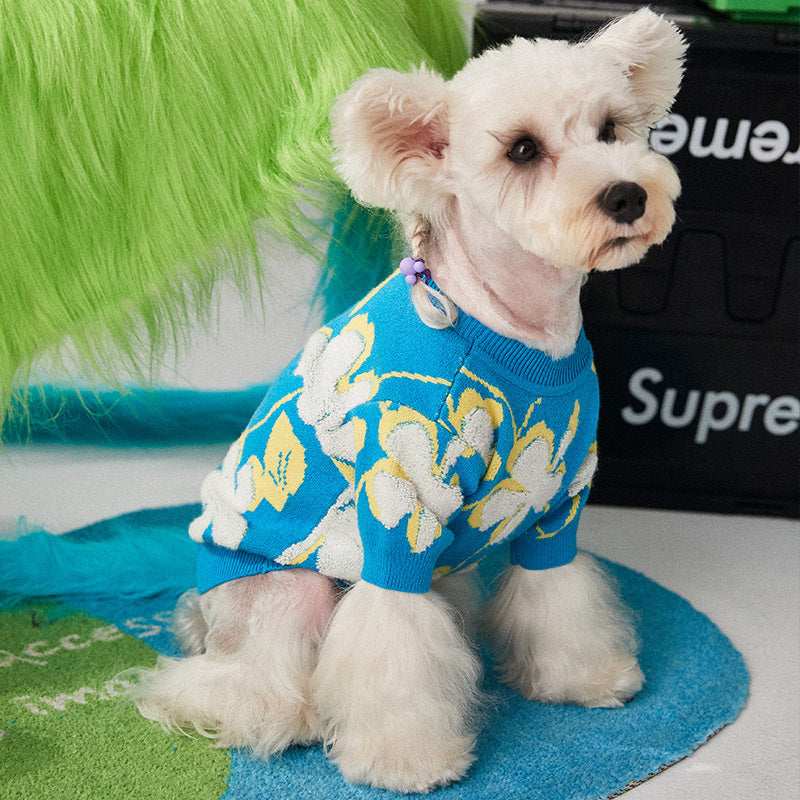 Maglioncino in Lana "Blue Blossom" – Eleganza Floreale per il Tuo Cane - Dog Moda