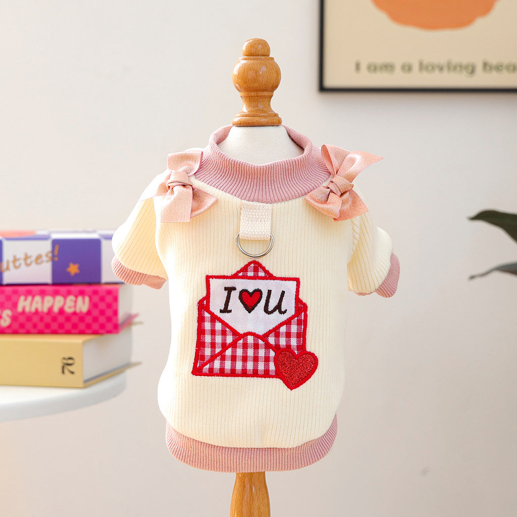 Maglia Cane I Love You Fiocchi Rosa Girocollo Romantica