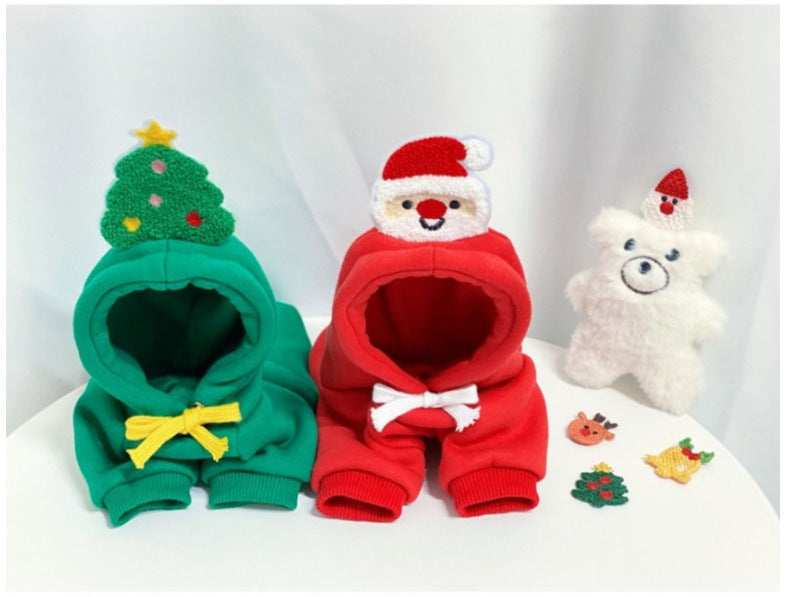 Vestito Natale per Cani con Cappuccio | Babbo Natale e Albero