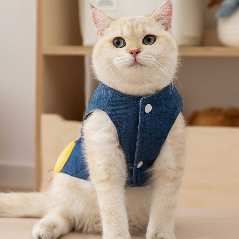 Cappotto Jeans Giraffa per Cani - Smanicato Foderato Pile