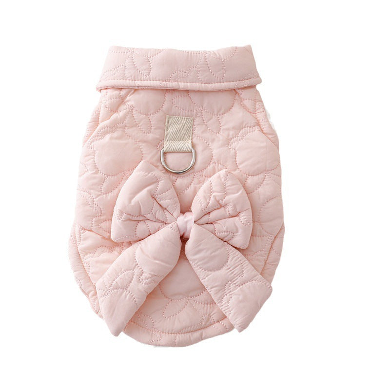 Dog Coat with Bow, Teddy Quilting and Harness Ring