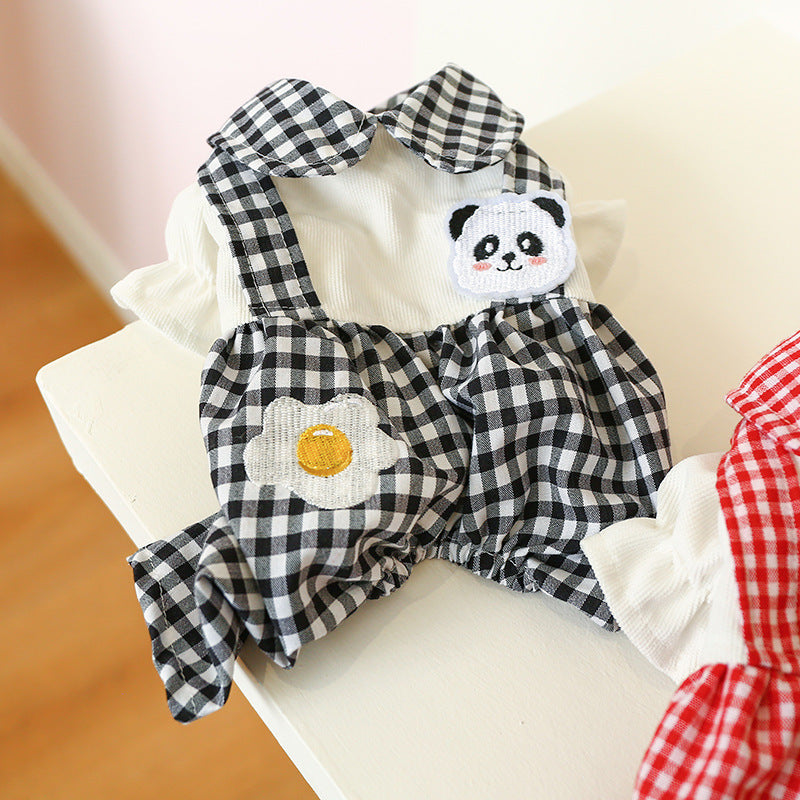 Panda Embroidery Dog Plaid Dress – Soft and Warm