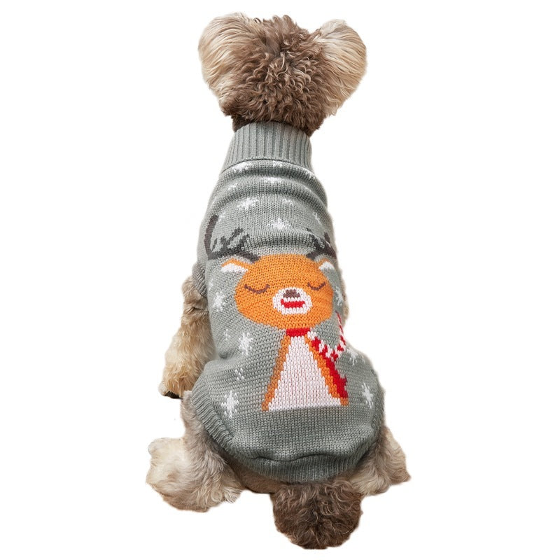 Christmas Dog Sweater with Reindeer Embroidered, Warm and Cozy 