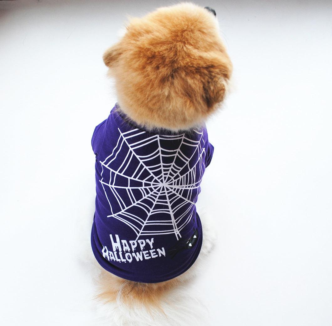 "Happy Halloween" Spider Web Dog T-Shirt