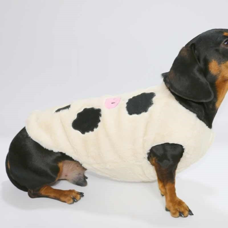 Gilet in pile maculato per cani piccoli – Modello Mucca