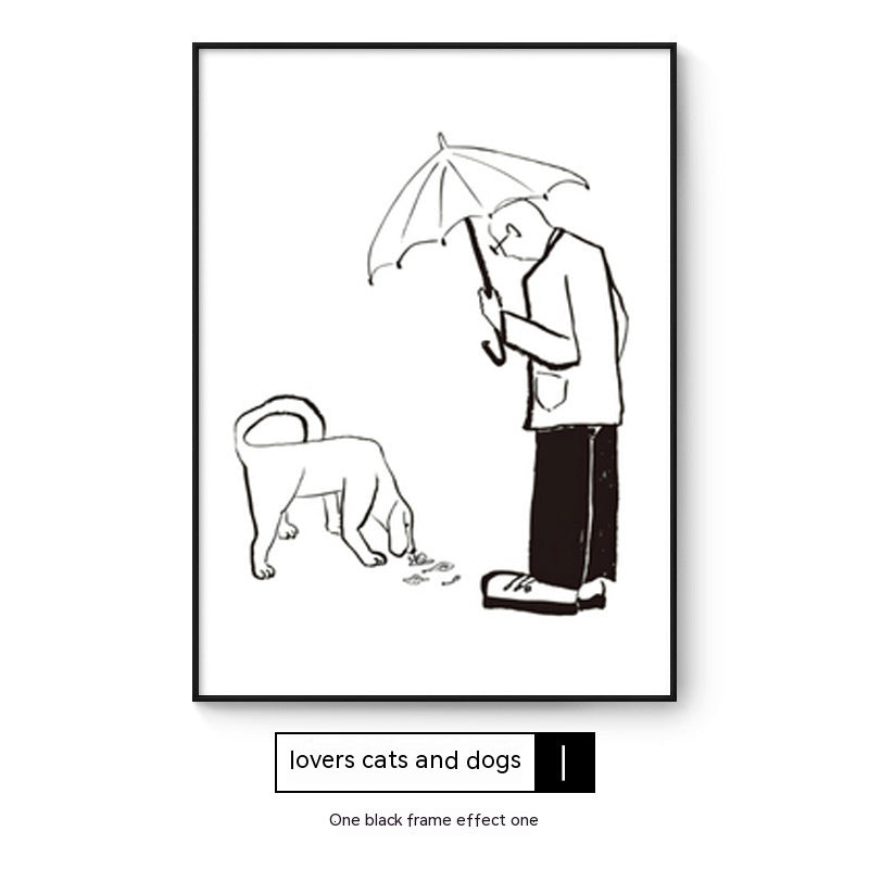 Quadro Astratto Persone con Cane - Stampa Decorativa Moderna