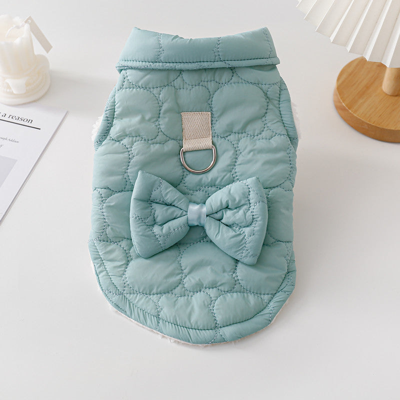 Dog Coat with Bow, Teddy Quilting and Harness Ring