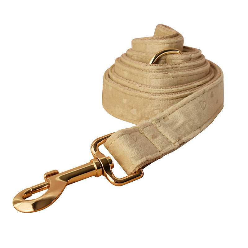 SoftElegance - Set Collare e Guinzaglio in Nylon Rivestito in Panno Color Panna con Papillon Removibile - Dog Moda